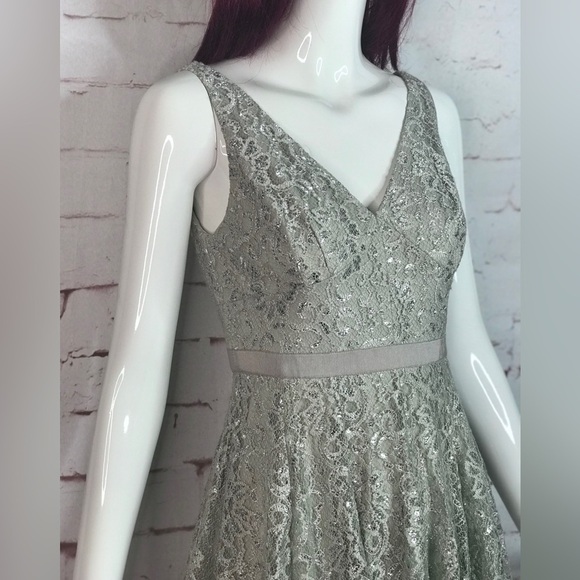 ADRIANNA PAPELL Silver Lace Overlay Fit & Flare Minidress Size 4 PETITE - Picture 12 of 16